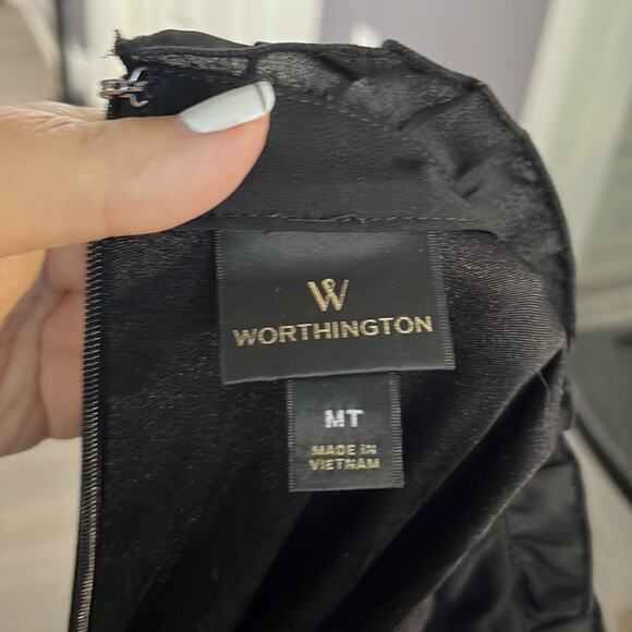 Worthington Black High Neck Bottom Ruffle Dress Size Medium - Picture 9 of 10